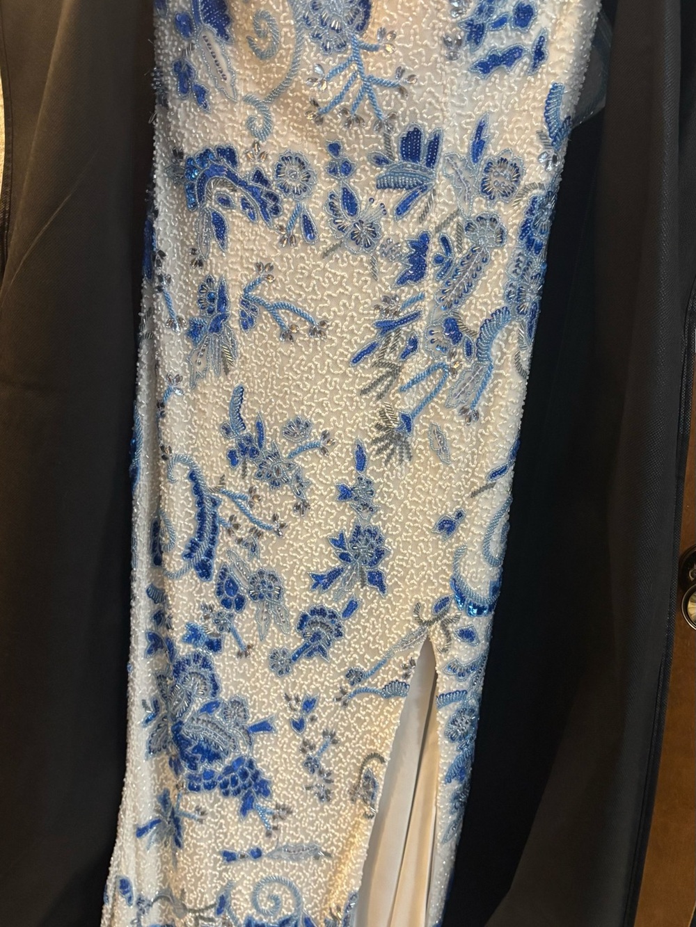 Jovani White and Blue Strapless Floral Prom Gown - Picture 2 of 4